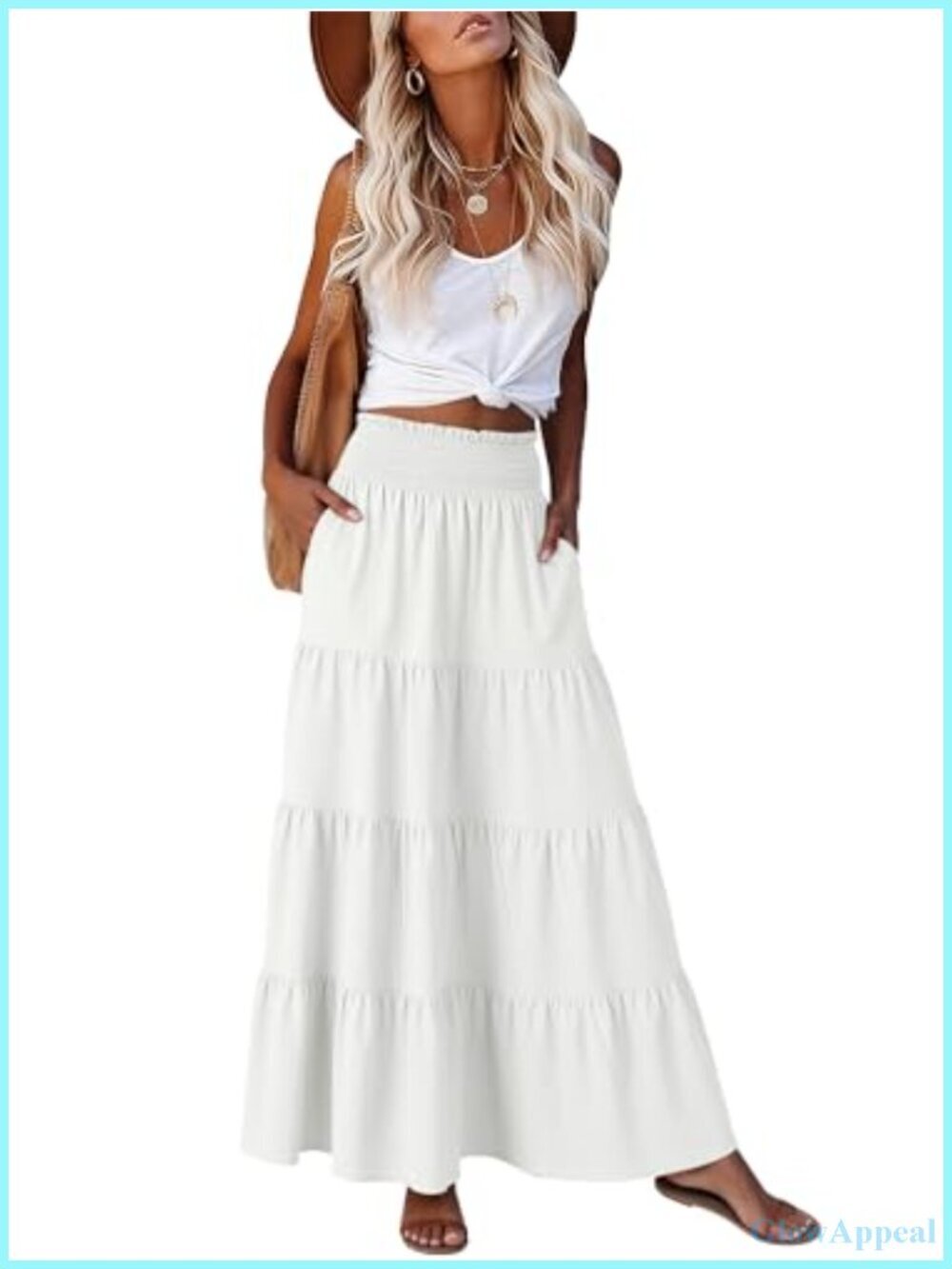 Women's High Waist Maxi Skirt Tiered A-Line Flowy Bohemian Long Skirt with